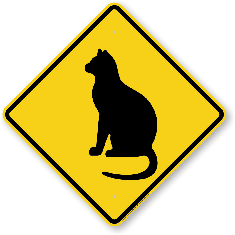 Sitting Cat Symbol Sign - Winding Road Ahead Sign (800x800)