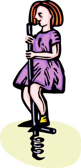 Vector Illustration Of Young Girl Plays With Pogo Stick - Pogo Stick (338x700)