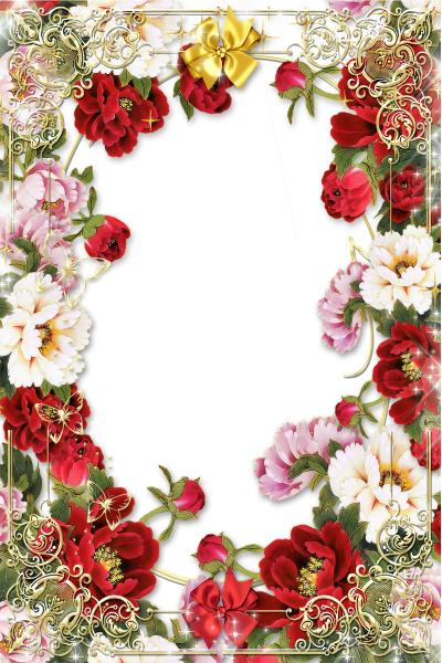 Flowers Picture Frame With Golden Floral Border Images - Flowers Frame Borders Png (400x600)