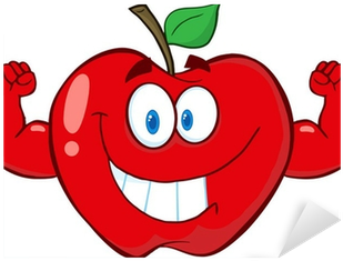 Apple Cartoon Mascot Character With Muscle Arms Sticker - Cartoon Apples (400x400)