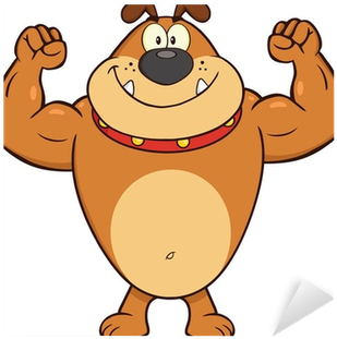 Smiling Brown Bulldog Cartoon Character Showing Muscle - Bulldog Cartoon (400x400)