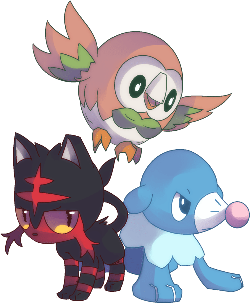 Rowlet Litten And Poplio Pokemon Images - Popplio Rowlet And Litten As Friends (1024x1024)