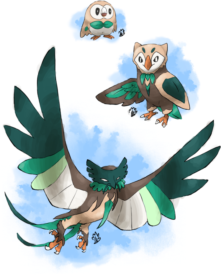 Rowlet Fake Evolution Line By Marsu305 - Fake Starters Pokemon Rowlet (801x997)