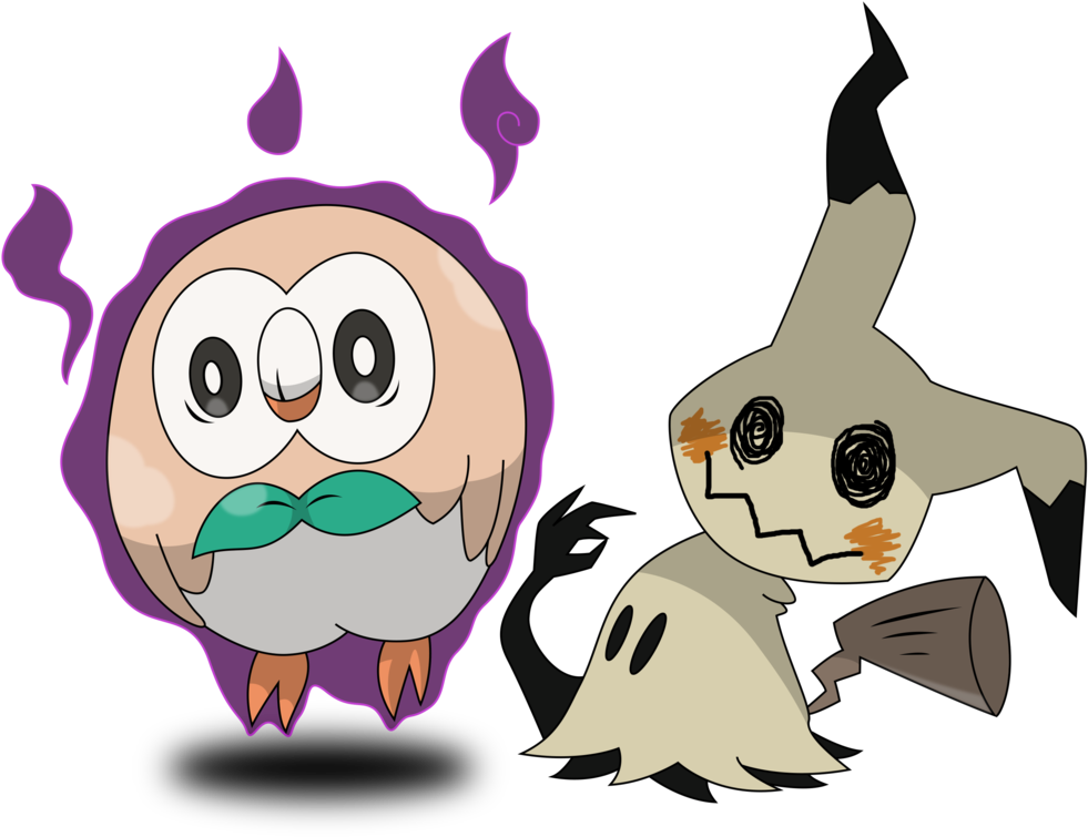 Mimikyu And Rowlet By Awokenarts Mimikyu And Rowlet - Chibi (1024x841)