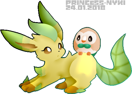 Princess Nyxi 19 2 Pokemon Art - Leafeon And Rowlet (443x315)