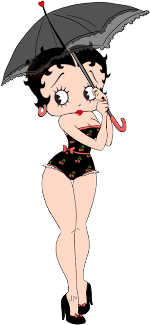Betty Boop In One Piece Cherry Bathing Suit Holding - Betty Boop With Umbrella (321x774)