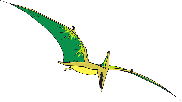Yellow, Bird, Flying, Wings, Ancient, And - Green Dinosaur Bird (640x358)