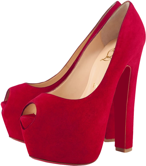 Plush Red Heels Png Clipart - Peep Toe Louboutin Red (510x578)