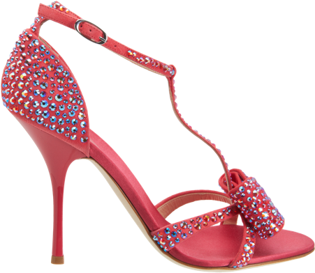 Red Lovely T-strap Rhinestone Bow High Heel Sandals - Sandal Png Sexyshoeswoman (450x750)