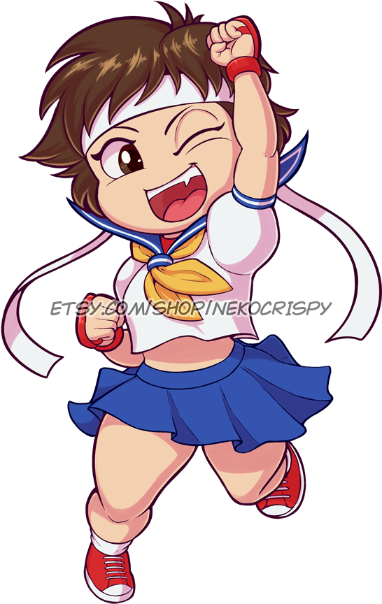Sakura Sticker By Nekocrispy - Sakura Street Fighter Chibi (583x900)
