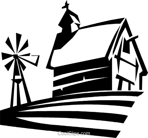 Amazing Barn Clipart Black And White Barn And Windmill - Black And White Barns Clipart (480x448)