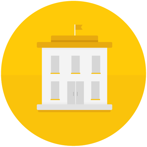 A School Building, Overlaid On A Yellow Background - Circle (501x501)