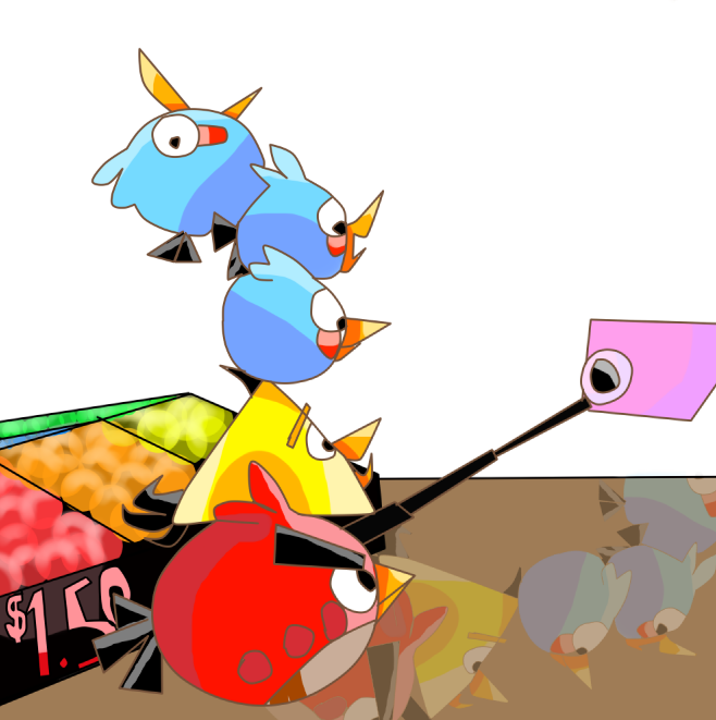Angry Birds At The Grocery Store Taking A Selfie By - Cartoon (658x661)