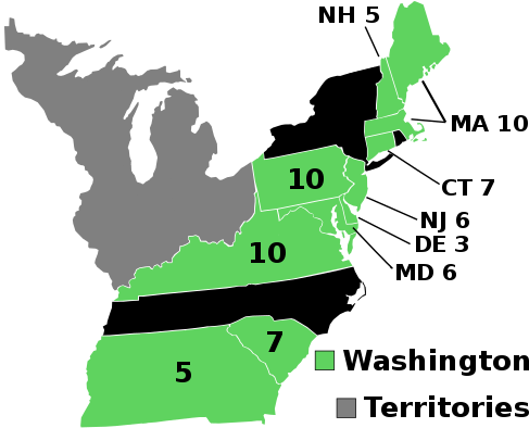 George Washington Was Elected In The First Presidential - George Washington Electoral Map (500x408)