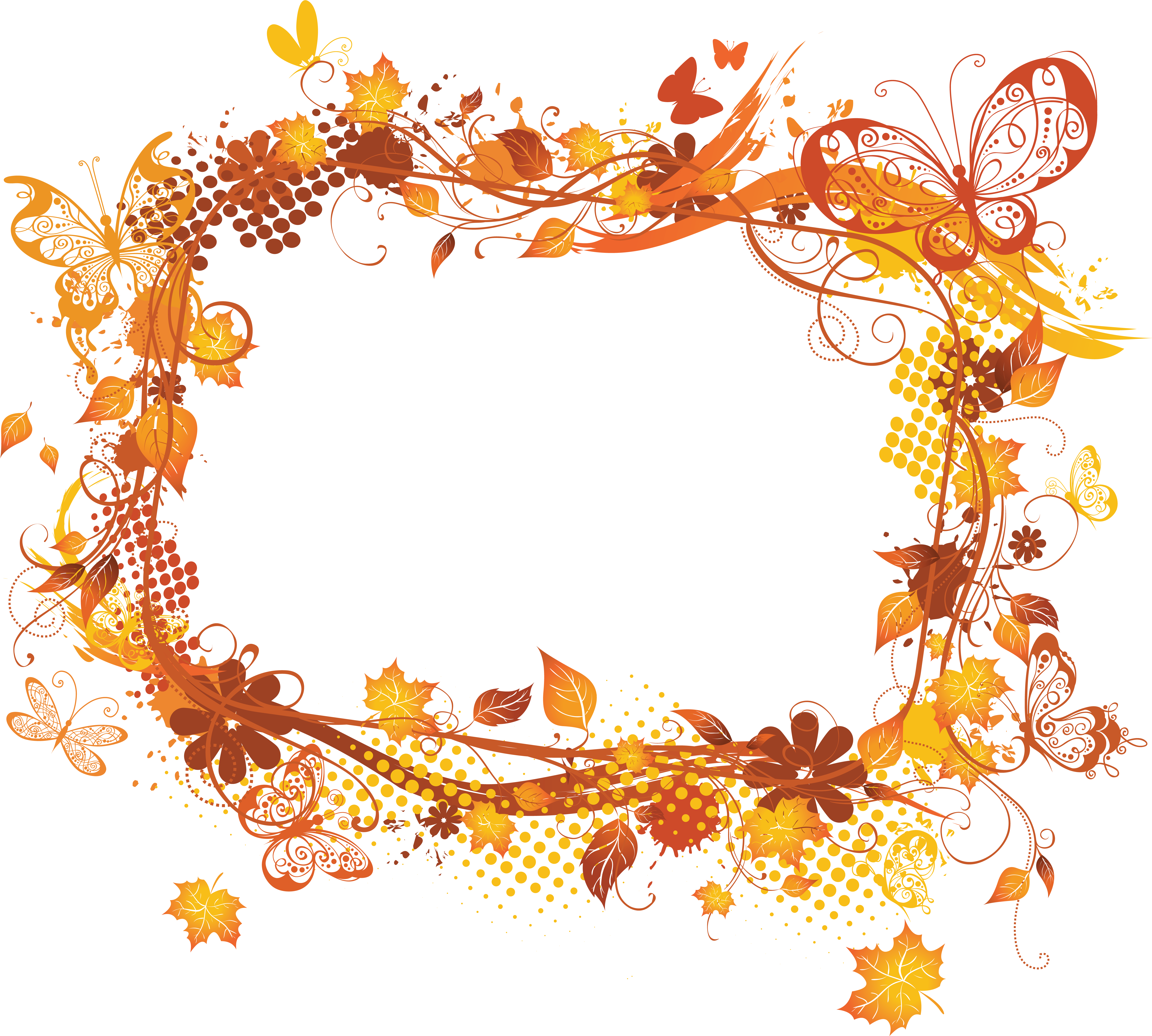 Flower Frame Vector Png Png Images - Fall Tree Border Clipart (5933x5304)