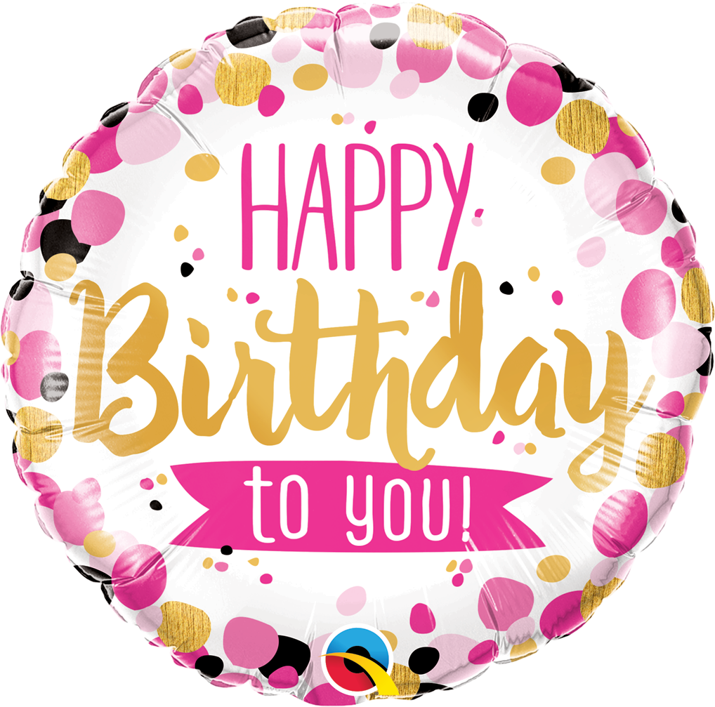 Birthday Pink & Gold Confetti 18" Foil Balloon - Happy Birthday To You (1018x1007)
