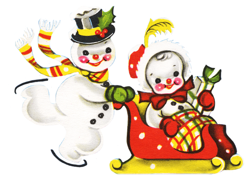 Two Snowmen At Christmas - Cartoon (827x612)