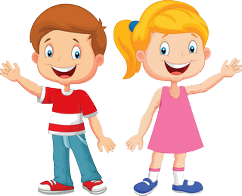Here They Come Now - Boy And Girl Cartoon (500x405)