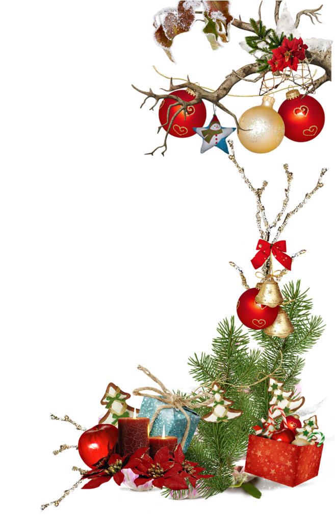 Poinsetia Or - Boite Cadeau - Boules - Noeud Rouge - Bordure De Page Noel Gratuit (1024x1024)