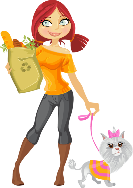 Fashion Png Transparent Images - Mujer Con Un Gato Animado (567x800)