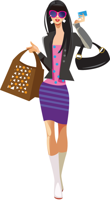 Couleur De Votre Mur - Girl Shopping Cartoon Png (374x680)