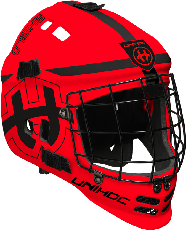 12556 Mask Unihoc Shield Neon Red Black - Ishockey Hjelm Til Målmand (804x900)