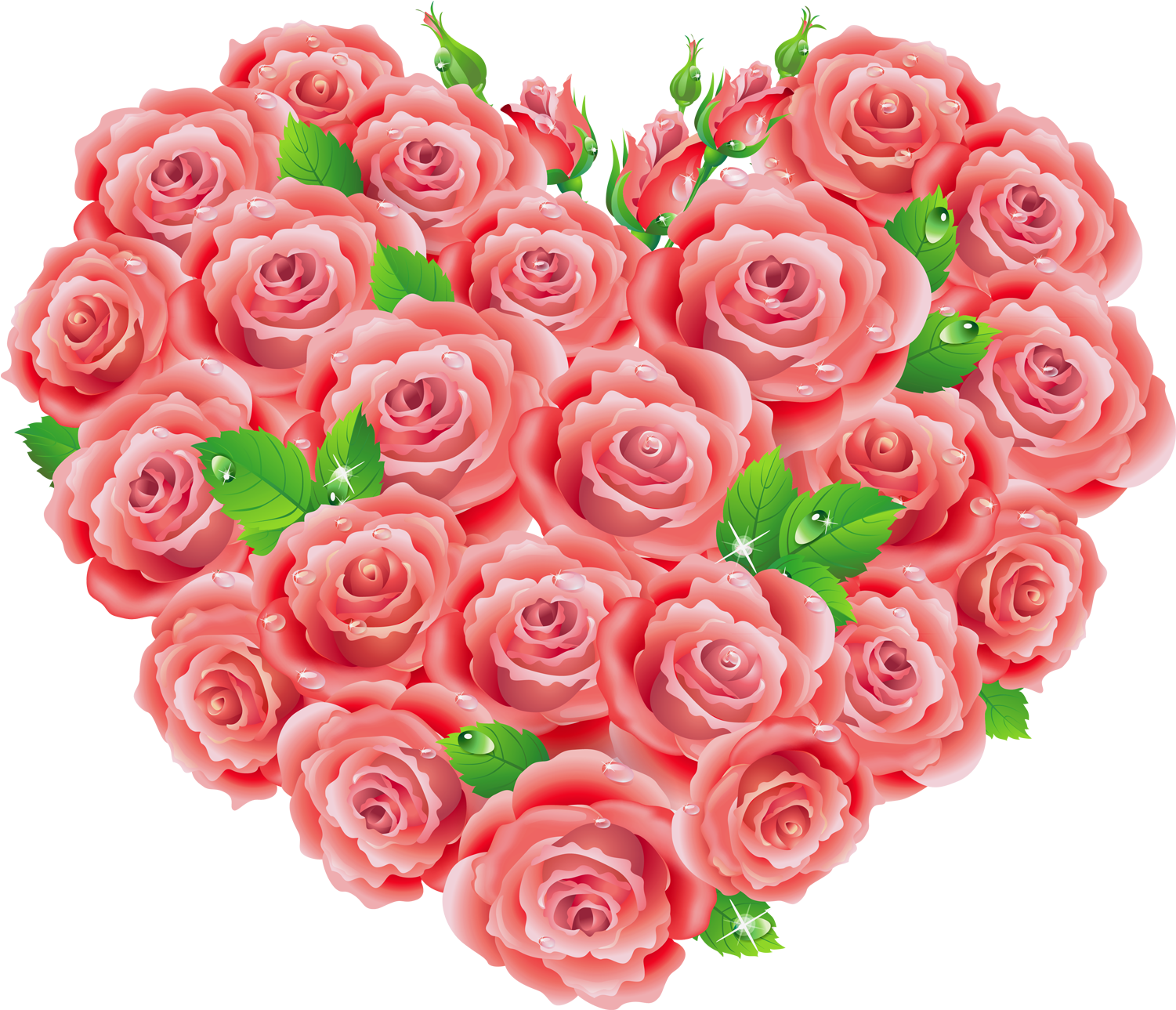 Red Roses Heart Clipart - Pink Roses And Hearts (1524x1315)