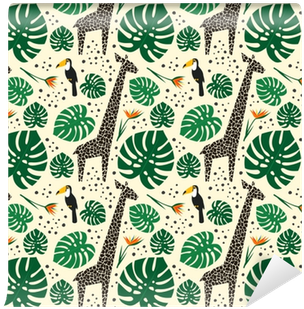 Papel Pintado Jirafas, Tucanes Y Hojas De Palma De - Wallpaper (400x400)