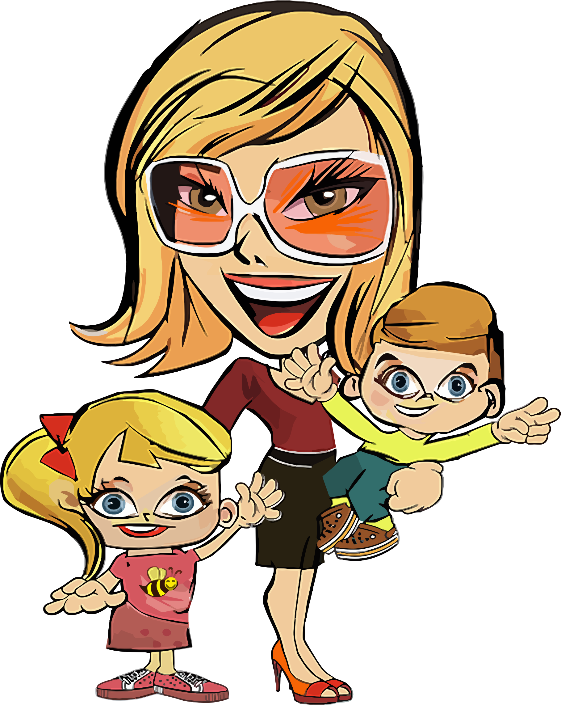 Mom And Two Kids Caricature - Mom Caricature (1817x2282)