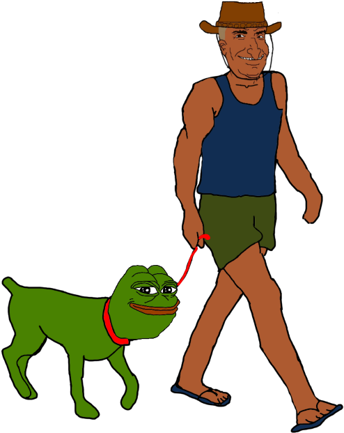 Bruce Takes Pepe For A Walk , - Cartoon (600x658)