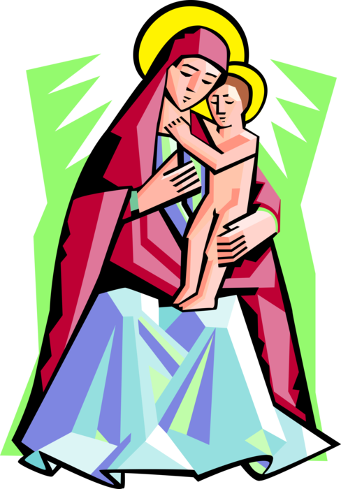 Vector Illustration Of Virgin Mary Mother Of God With - Virgin Mary Cartoon (488x700)
