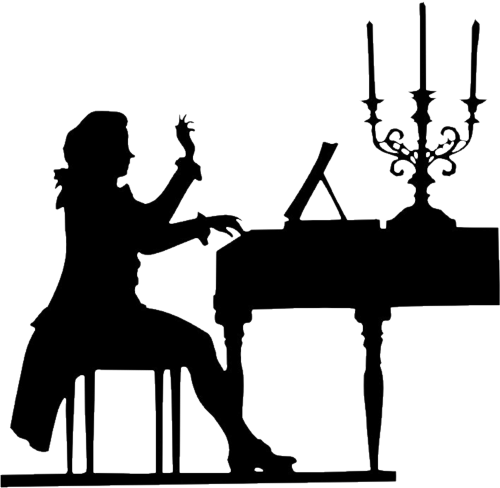 Piano Players - Mozart Silhouette (500x488)