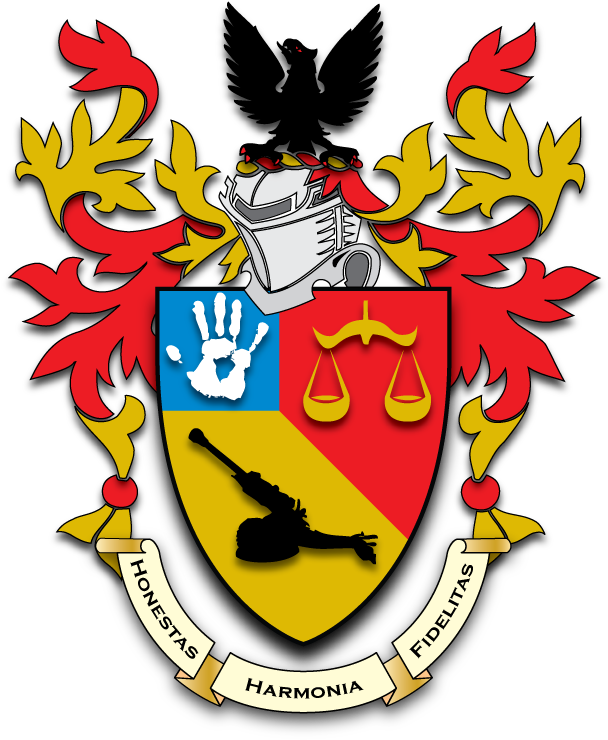 Per Bend, Gules And Or, A Libra Scale In Chief Of The - Coat Of Arms (612x792)