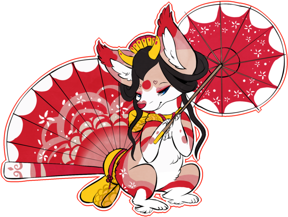 Geisha Foxfan By Papinella - Cartoon (1018x784)