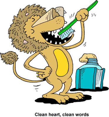 Simple House Clipart Black And White Brush Teeth Brushing - Lion Brushing His Teeth (371x400)