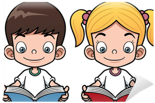 Vector Illustration Of Cartoon Boy And Girl Reading - Cartoon Boy And Girl Reading (400x400)