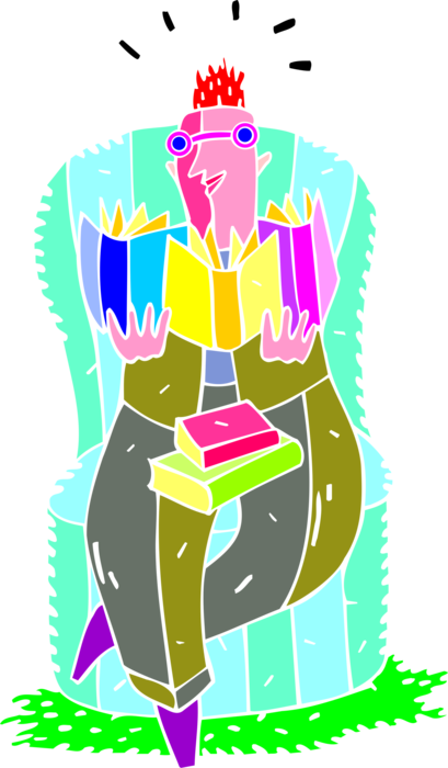 Vector Illustration Of Reading Enthusiast Book Lover - Illustration (409x700)