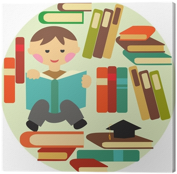 Vector Illustration Of School Boy Reading On Pile Of - Book (400x400)
