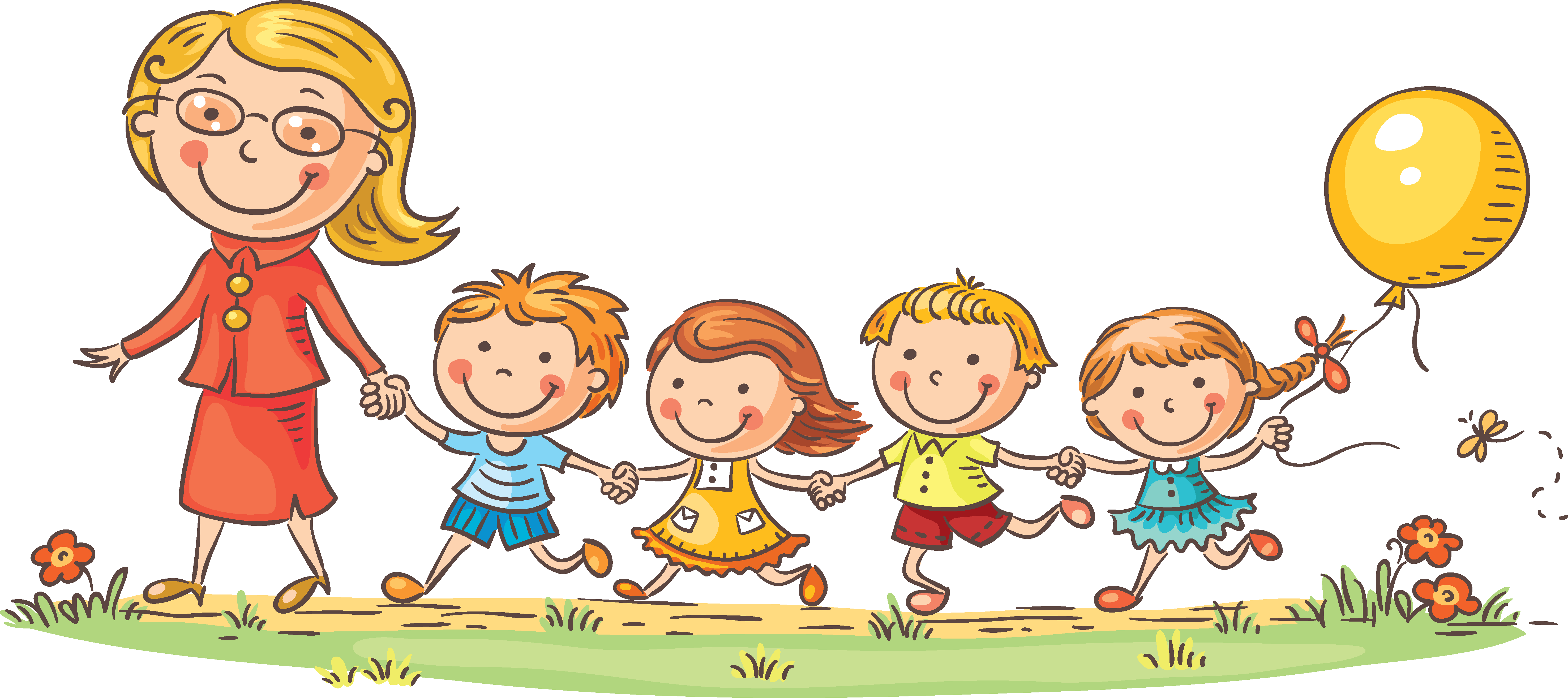 Child Teacher Cartoon Kindergarten - Kindergarten Kids Png - (5906x2630) Png  Clipart Download