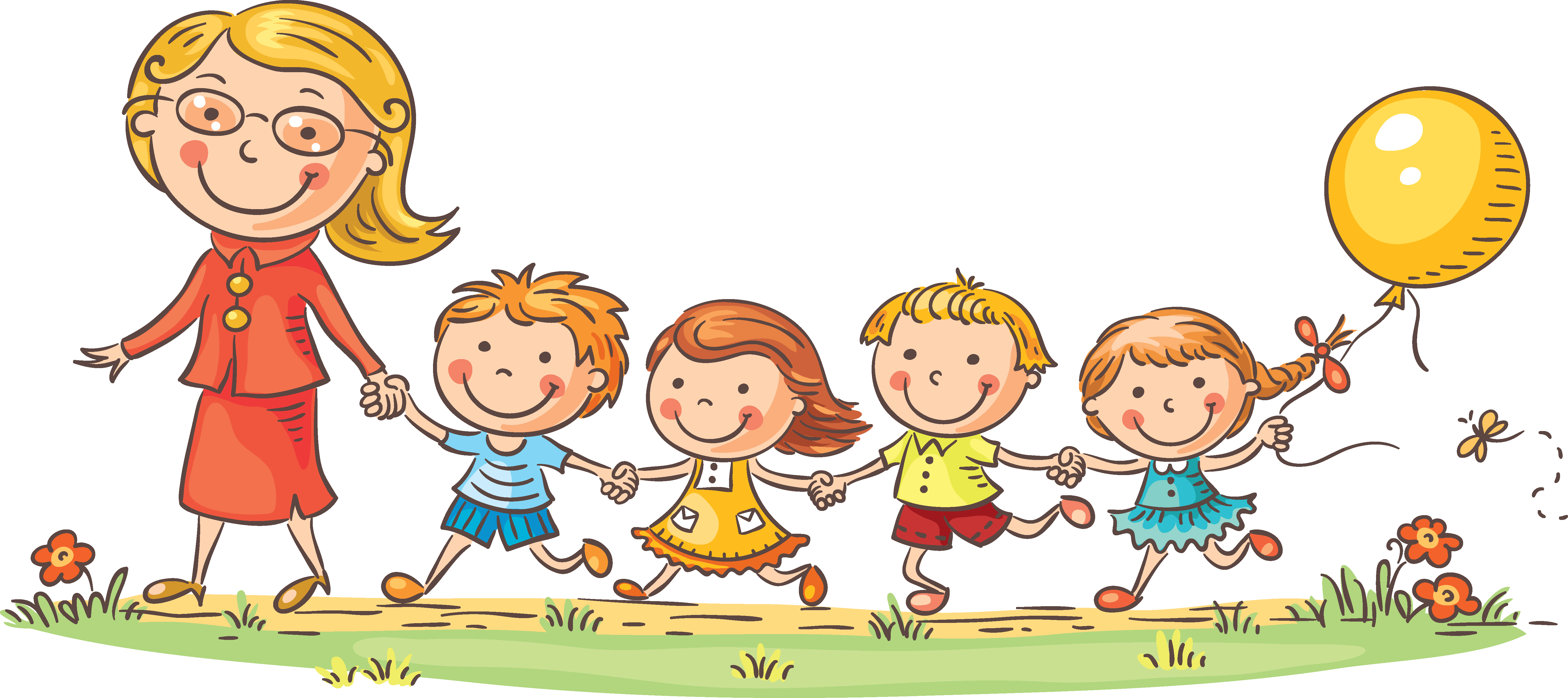 Child Teacher Cartoon Kindergarten - Kindergarten Kids Png (5906x2630)