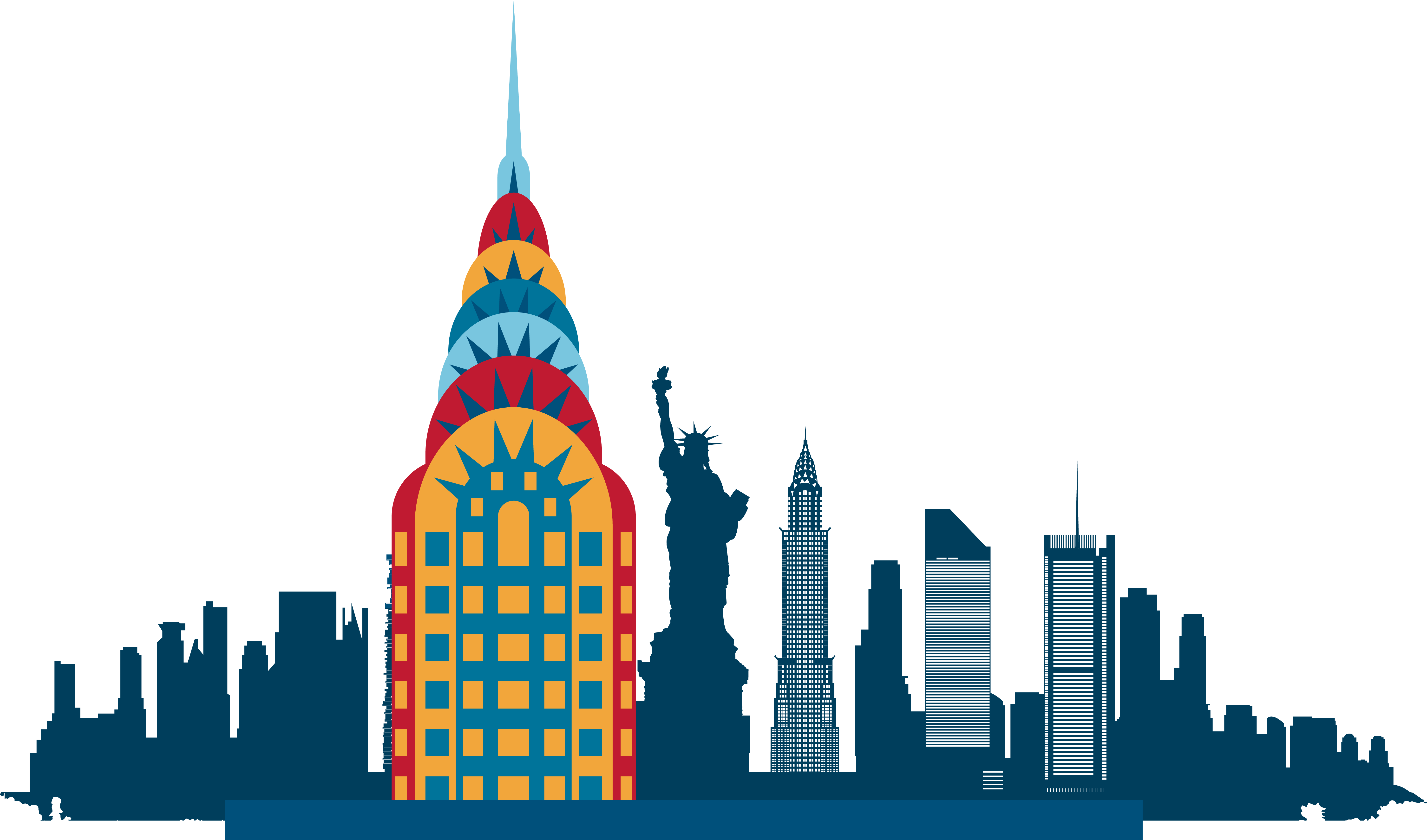 New York City Skyline Silhouette Illustration - Statue Of Liberty Silhouette (5926x3489)