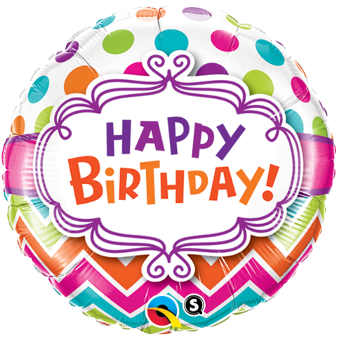 Birthday Chevron & Dots Foil Balloon - Qualatex 18 Inch Round Foil Balloon - Birthday Chevron (480x480)