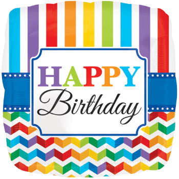 18" Happy Birthday Bright Stripe & Chevron Standard - 18" Happy Birthday Bright Stripe & Chevron Standard (350x350)