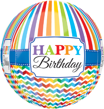 16" Orbz Happy Birthday Bright Stripe & Chevron Foil - Happy Biethday With Rainbow (350x350)