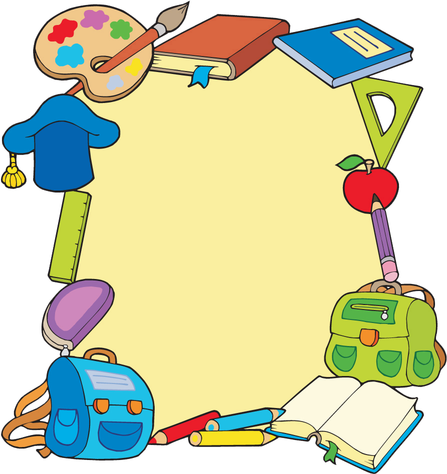 Student School Picture Frame Clip Art - School Supplies Background Cartoon (935x980)