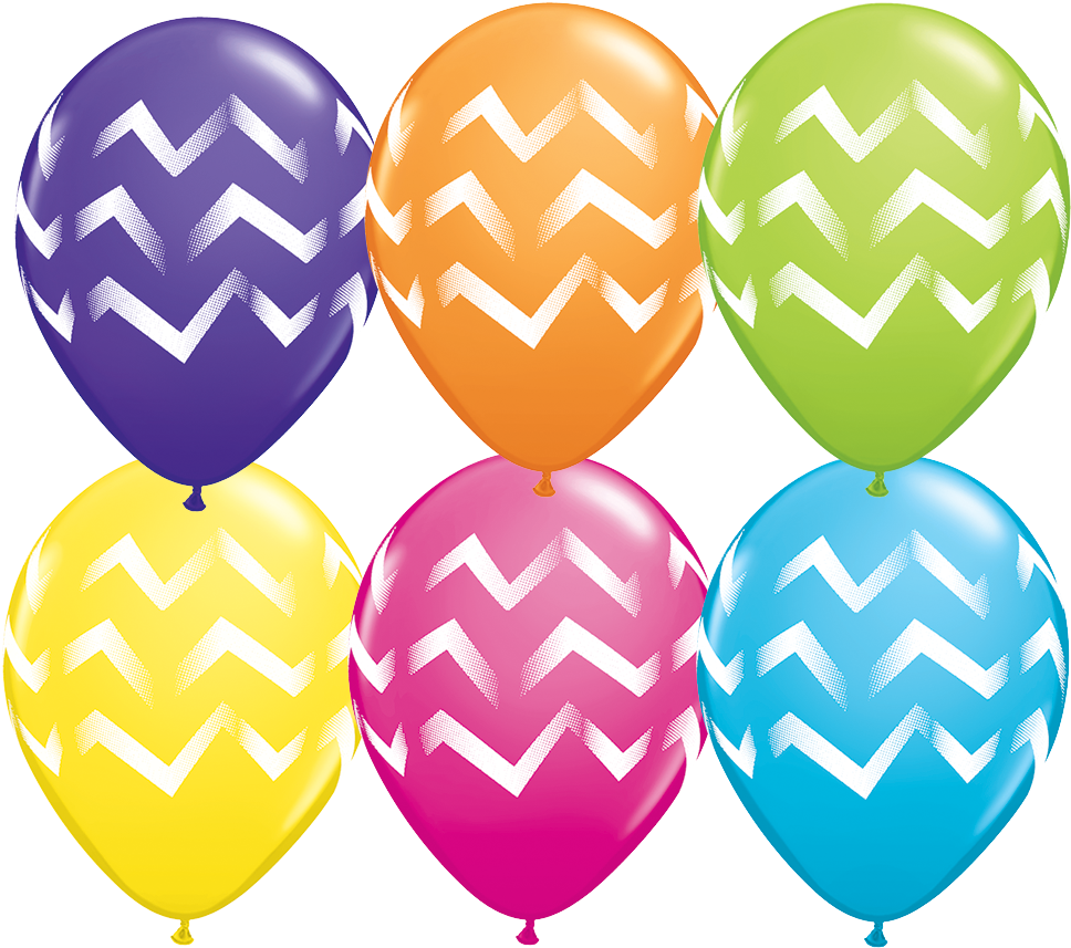 11" Round Tropical Assorted Chevron Stripes - Chevron Stripes Latex Balloons | 6 Count | 11" | Qualatex (976x857)