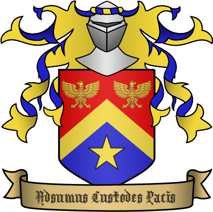 Parted Per Chevron Gules And Azure, Chevron Or, Chief - Coat Of Arms Generator (432x446)