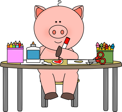 Pig Coloring In Art Class - Pigs In School Clipart (500x459)