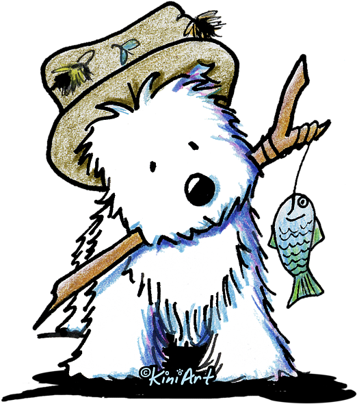 Bleed Area May Not Be Visible - Fishing Westie Postcards (package Of 8) (600x660)