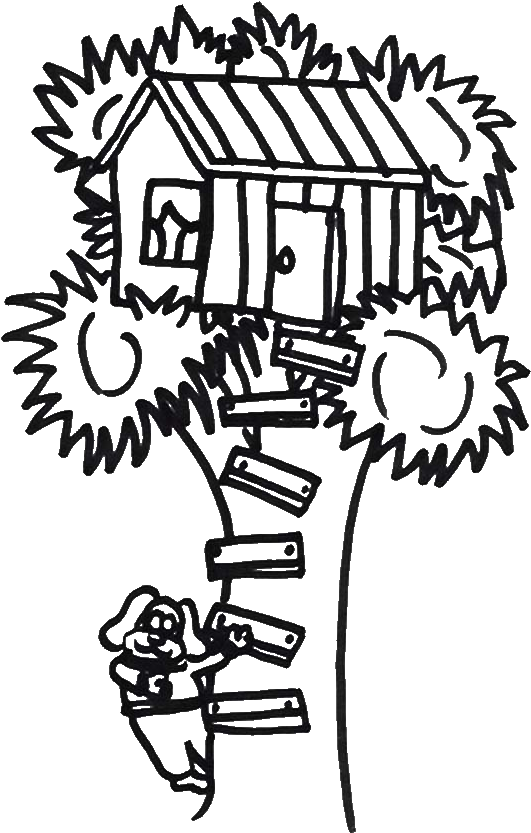 A Dog Climb A Treehouse Coloring Page - Treehouse Colouring Page (600x885)